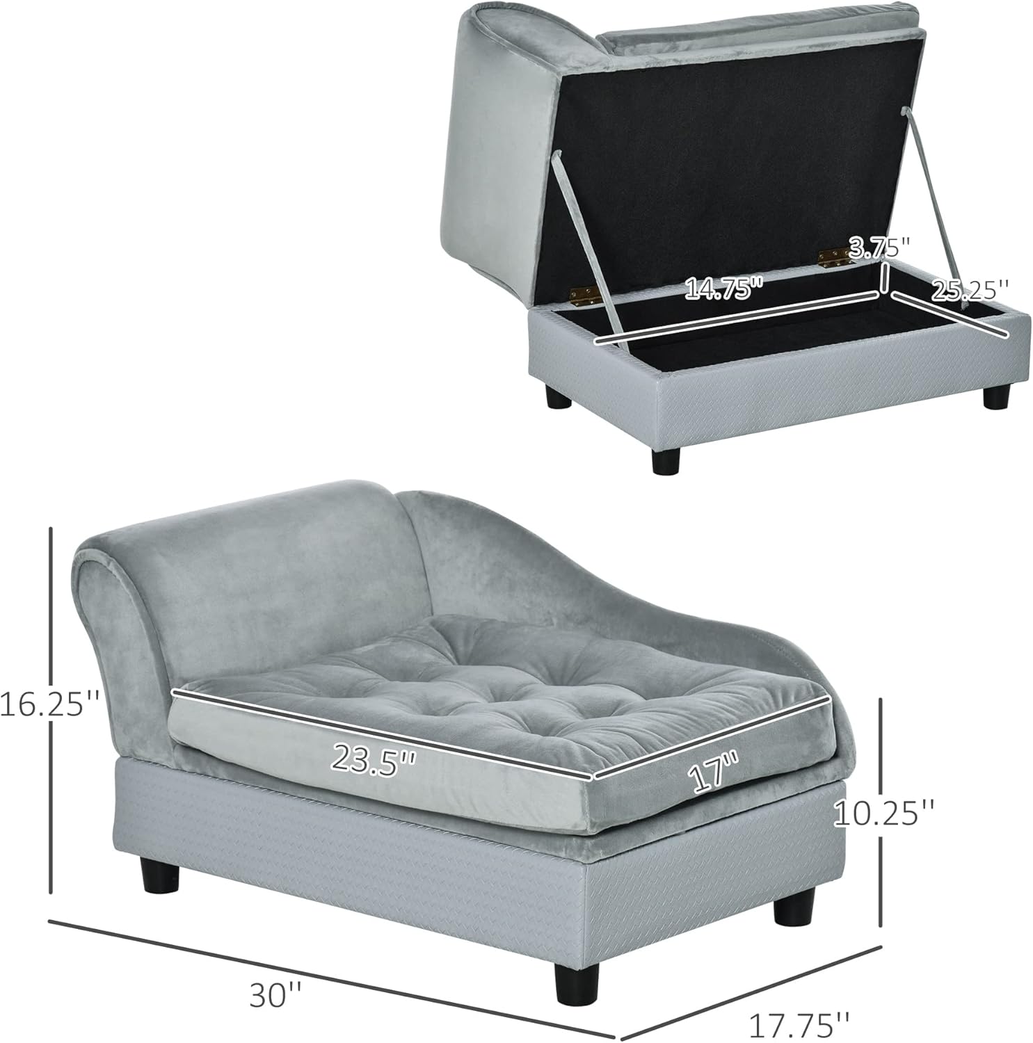 Gray modern memory foam dog bed for small dogs with soft plush cushioning and hidden storage compartment โ view 3