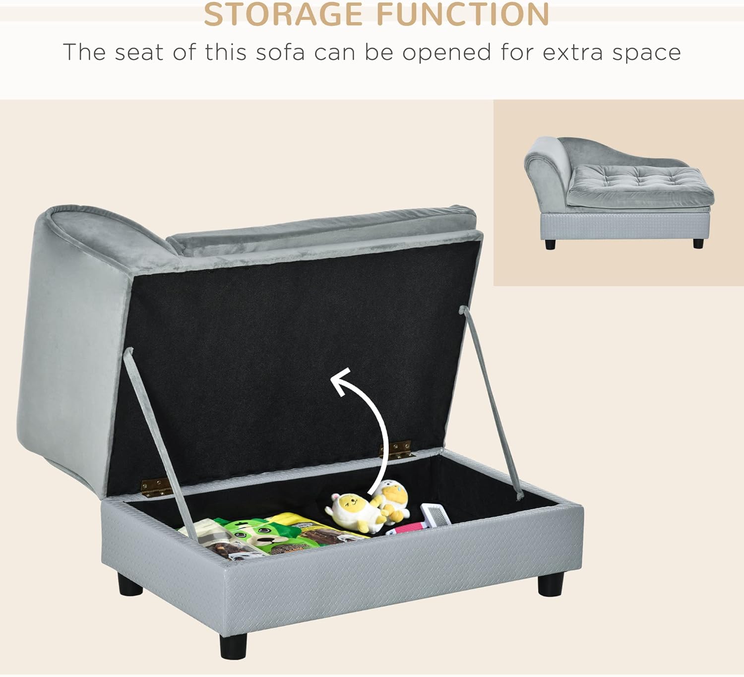 Gray modern memory foam dog bed for small dogs with soft plush cushioning and hidden storage compartment โ view 2