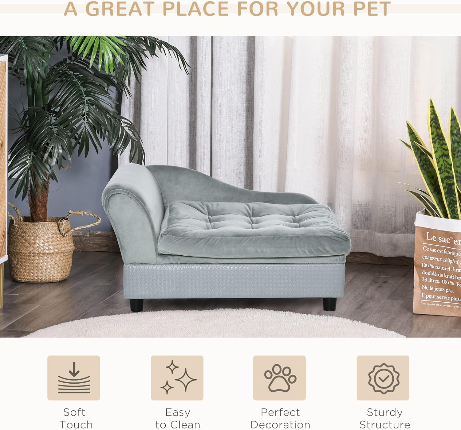 Gray modern memory foam dog bed for small dogs with soft plush cushioning and hidden storage compartment โ view 5