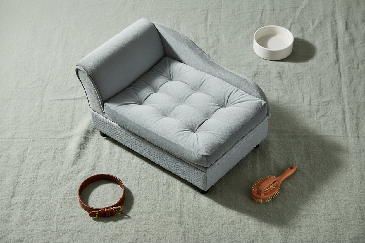 Gray modern memory foam dog bed for small dogs with soft plush cushioning and hidden storage compartment — view 4