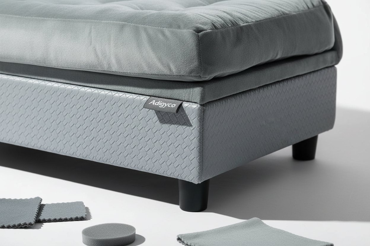Gray modern memory foam dog bed for small dogs with soft plush cushioning and hidden storage compartment — view 5b