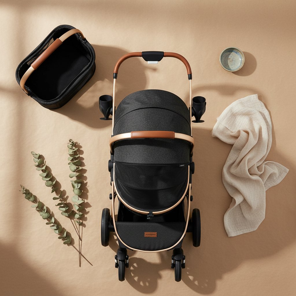 Black and gray 3-in-1 pet stroller with folding design, removable carrier, and storage basket for dogs and cats up to 60 lbs — view 7b