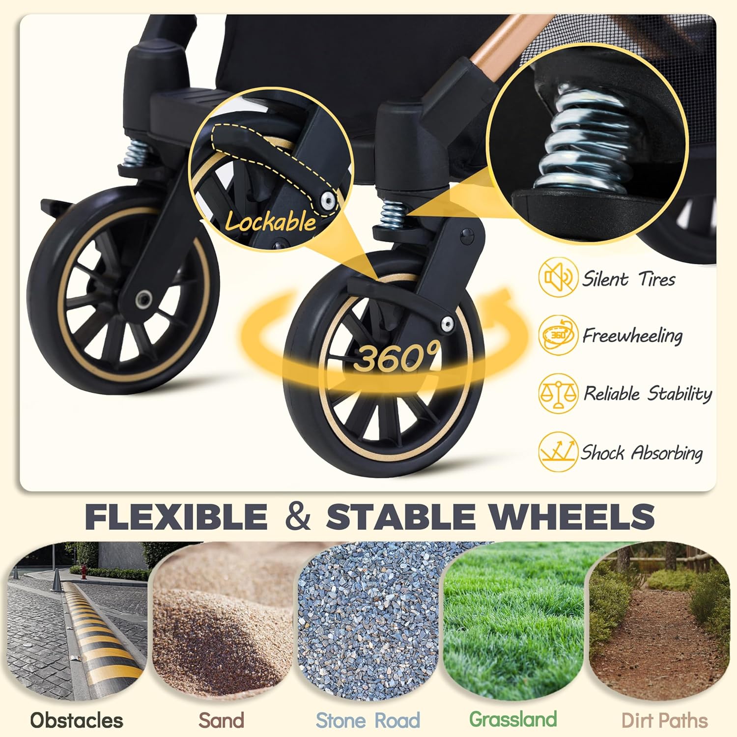 Black lightweight pet stroller with shock absorption system, detachable carrier for small dogs and cats — view 4