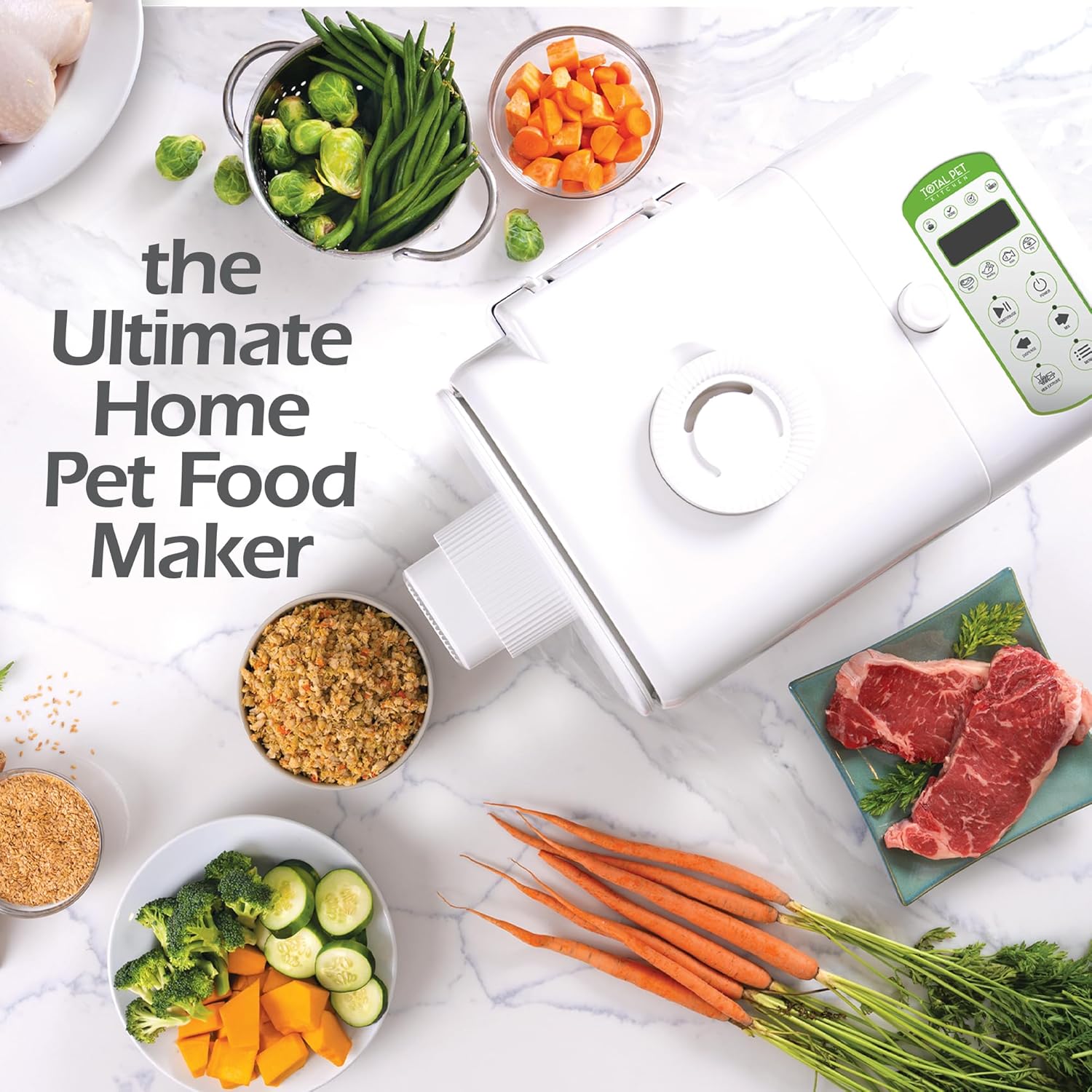 Stainless steel automatic pet food cooker with fresh prepared meal and dispensing feature for dogs and cats — view 2