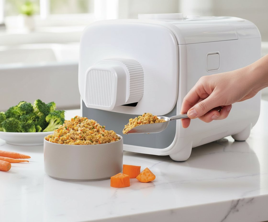 Stainless steel automatic pet food cooker with fresh prepared meal and dispensing feature for dogs and cats — view 6