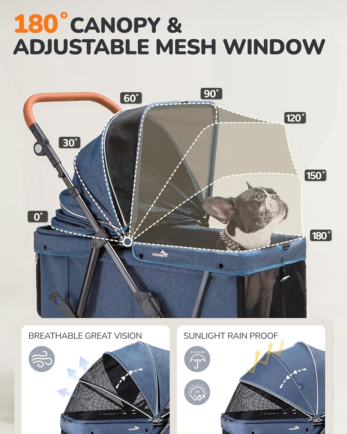 Pink heavy-duty dog stroller with steel frame and ventilated canopy, designed for large and medium dogs up to 132 lbs — view 2
