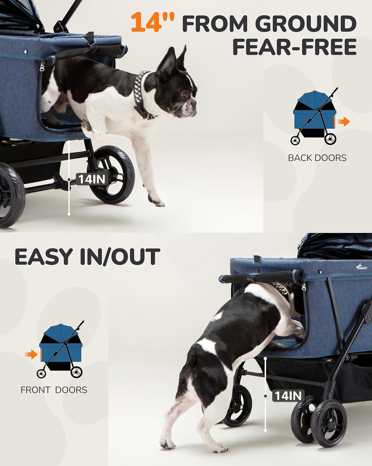 Pink heavy-duty dog stroller with steel frame and ventilated canopy, designed for large and medium dogs up to 132 lbs — view 3