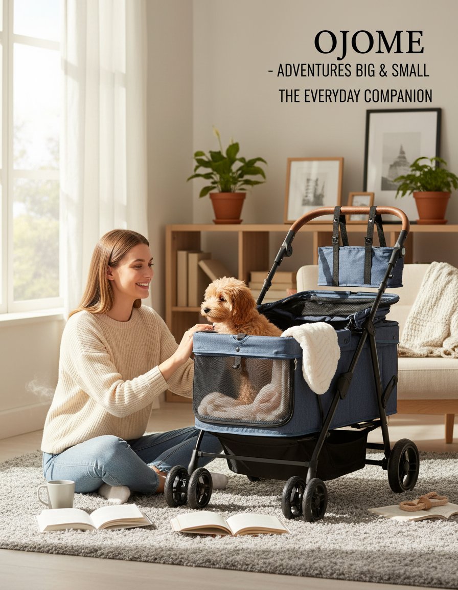 Pink heavy-duty dog stroller with steel frame and ventilated canopy, designed for large and medium dogs up to 132 lbs โ view 1