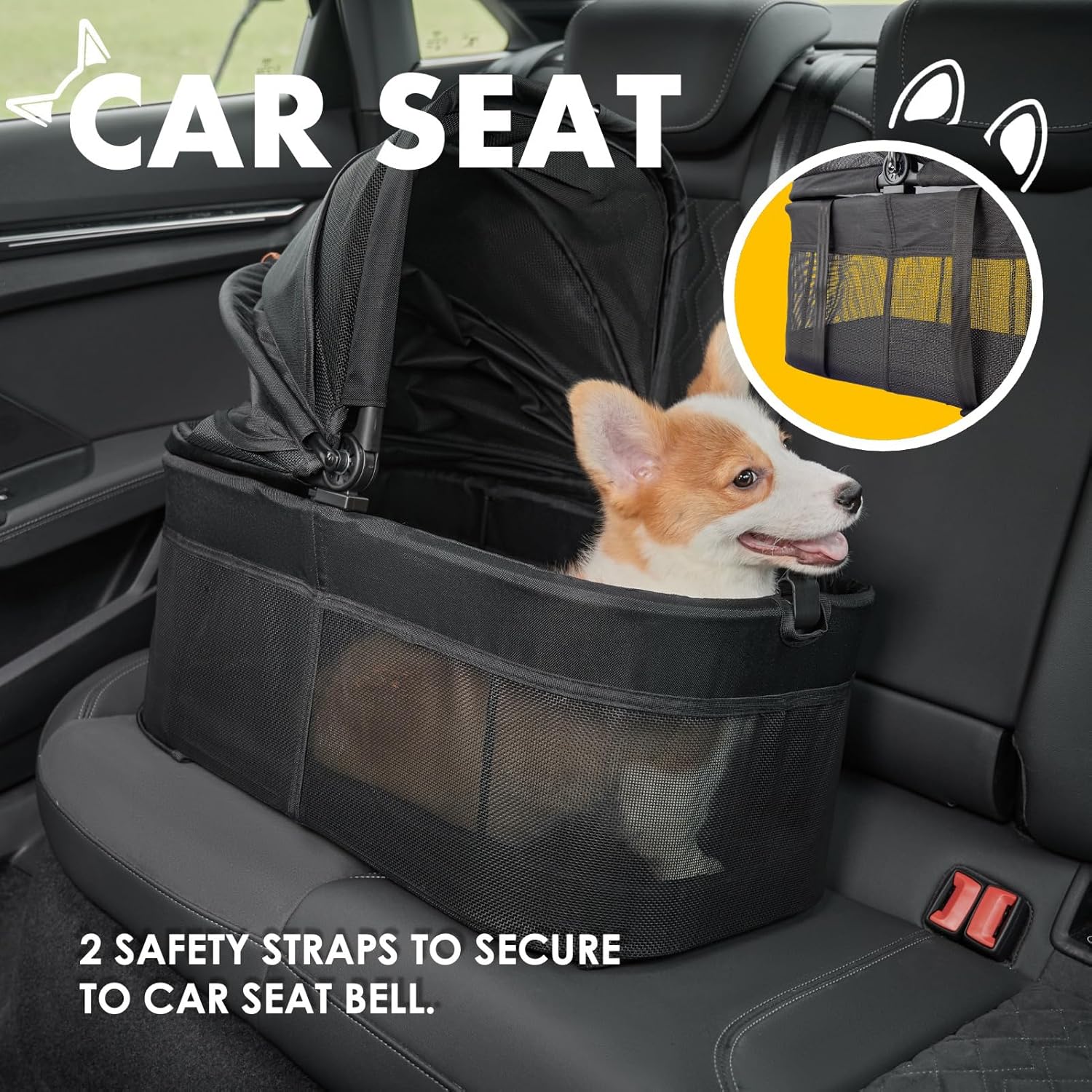 Gray waterproof 3-in-1 pet stroller with removable carrier and sun shades, all-terrain wheels for dogs and cats โ view 4