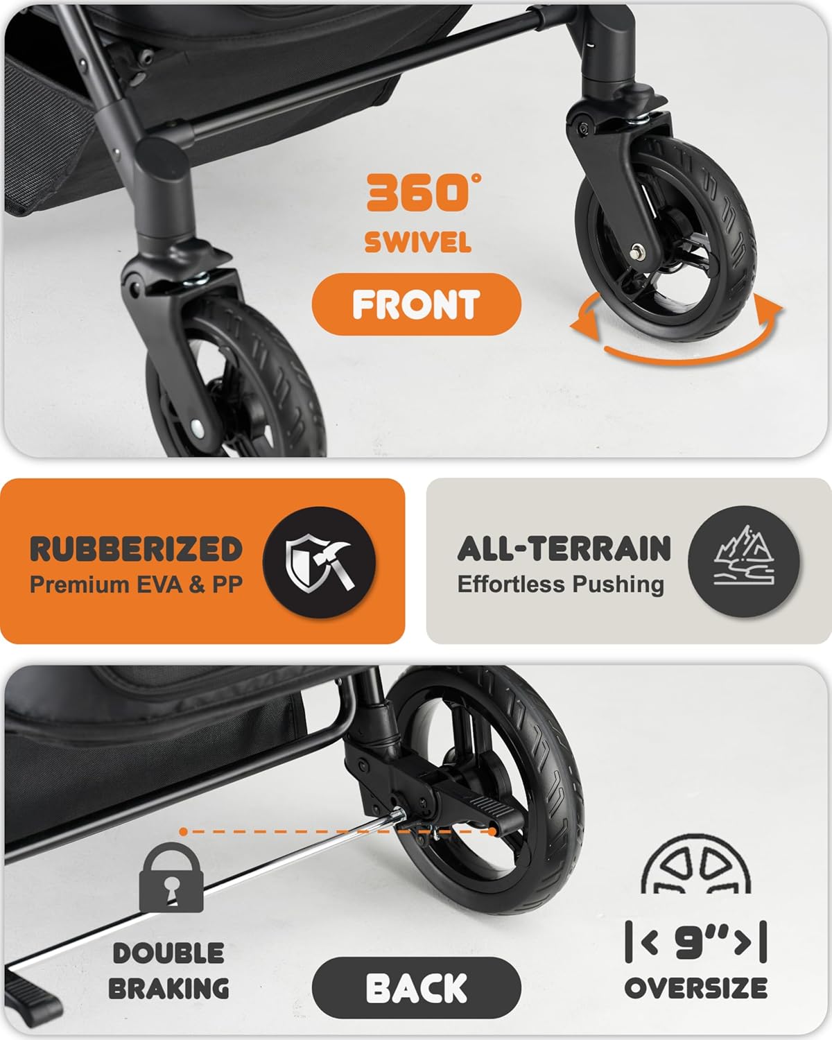 All-terrain dog stroller in gray with waterproof Oxford fiber, adjustable canopy, and storage organizer for large dogs โ view 5