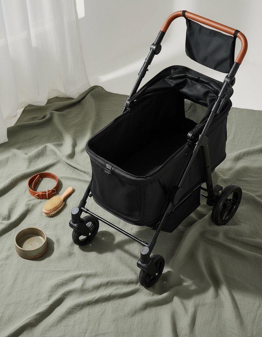 All-terrain dog stroller in gray with waterproof Oxford fiber, adjustable canopy, and storage organizer for large dogs — view 4