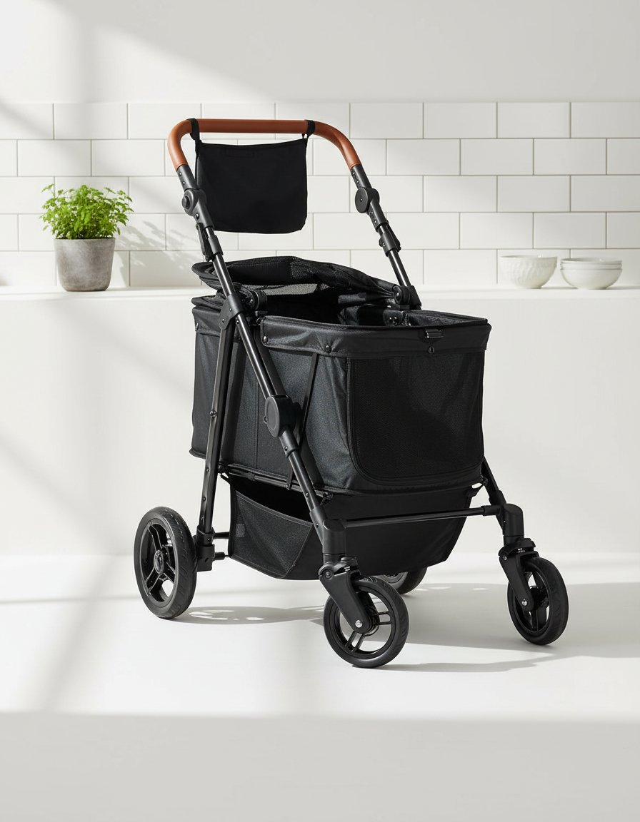 All-terrain dog stroller in gray with waterproof Oxford fiber, adjustable canopy, and storage organizer for large dogs — view 5a