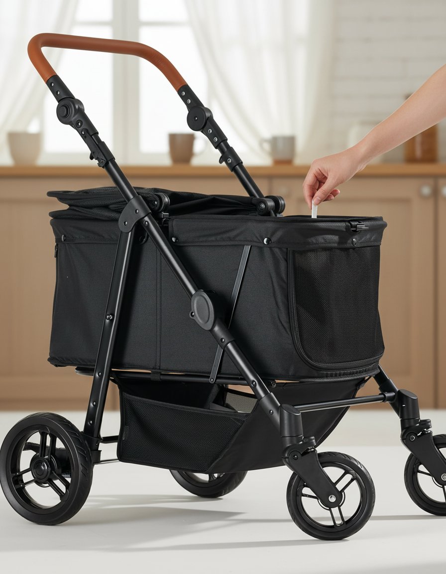 All-terrain dog stroller in gray with waterproof Oxford fiber, adjustable canopy, and storage organizer for large dogs — view 6