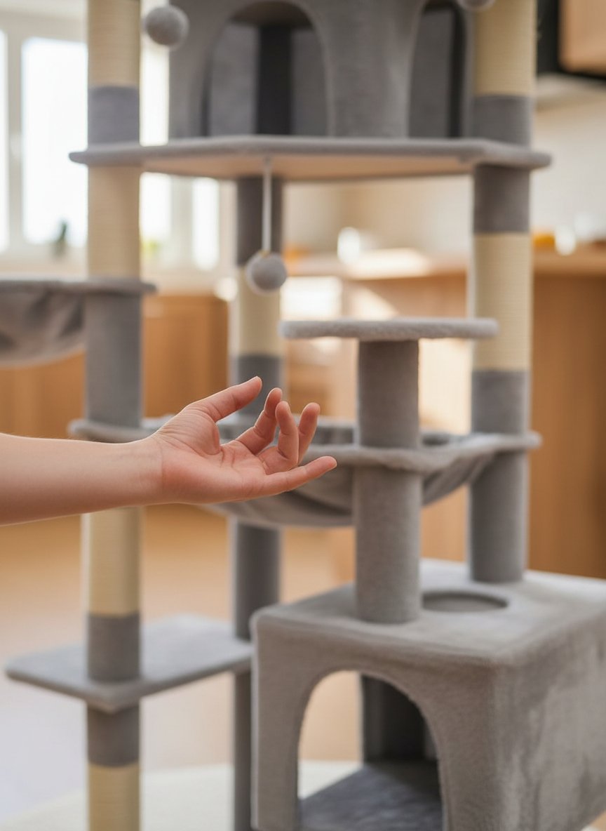 Light gray 76-inch XXL cat tree with sisal posts, metal hammock, and multiple perches for large cats — view 6