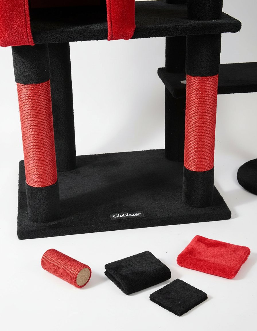 Blood-red gothic XXL cat tree with 9 sisal scratching posts and plush perches for large adult cats — view 5b