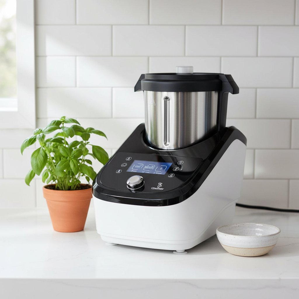 Stainless steel automatic pet food maker with built-in mixer, cooker, and digital scale for fresh home-cooked dog meals — view 5a