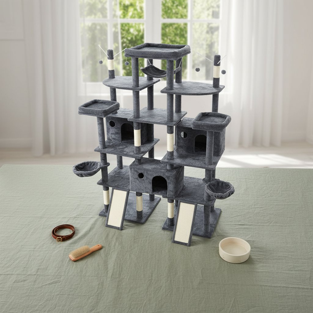 Modern 80-inch tall cat tree with multiple levels, wide perches, sisal rope scratching posts, and hammock for large cats — view 4