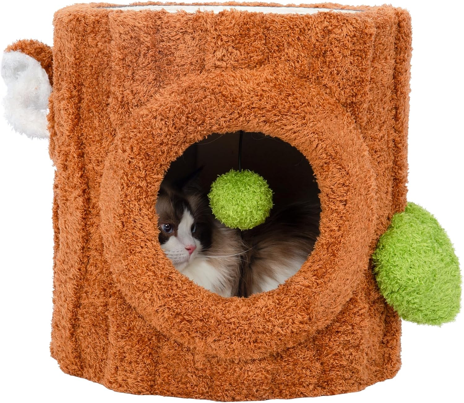 Large purple solid wood cat tree tower with sisal scratching posts, multiple platforms and side hideout for multi-cat homes — view 5a