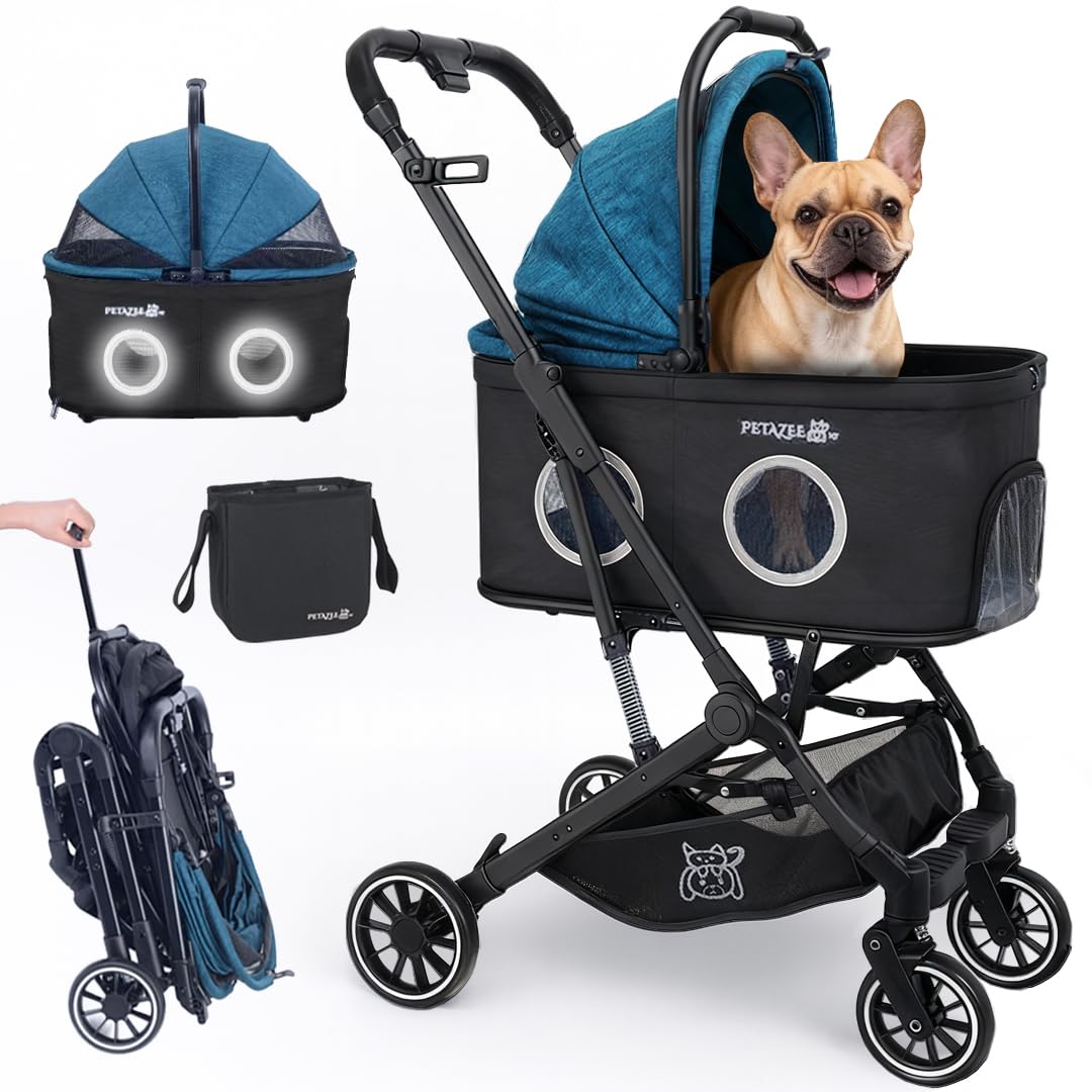 Lightweight gray 3-in-1 pet stroller with 360° mesh windows and detachable carrier for small dogs and cats — view 1