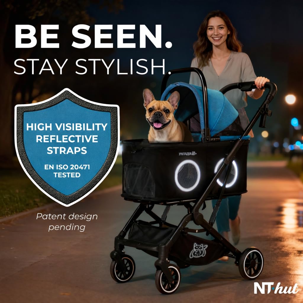 Lightweight gray 3-in-1 pet stroller with 360° mesh windows and detachable carrier for small dogs and cats — view 3