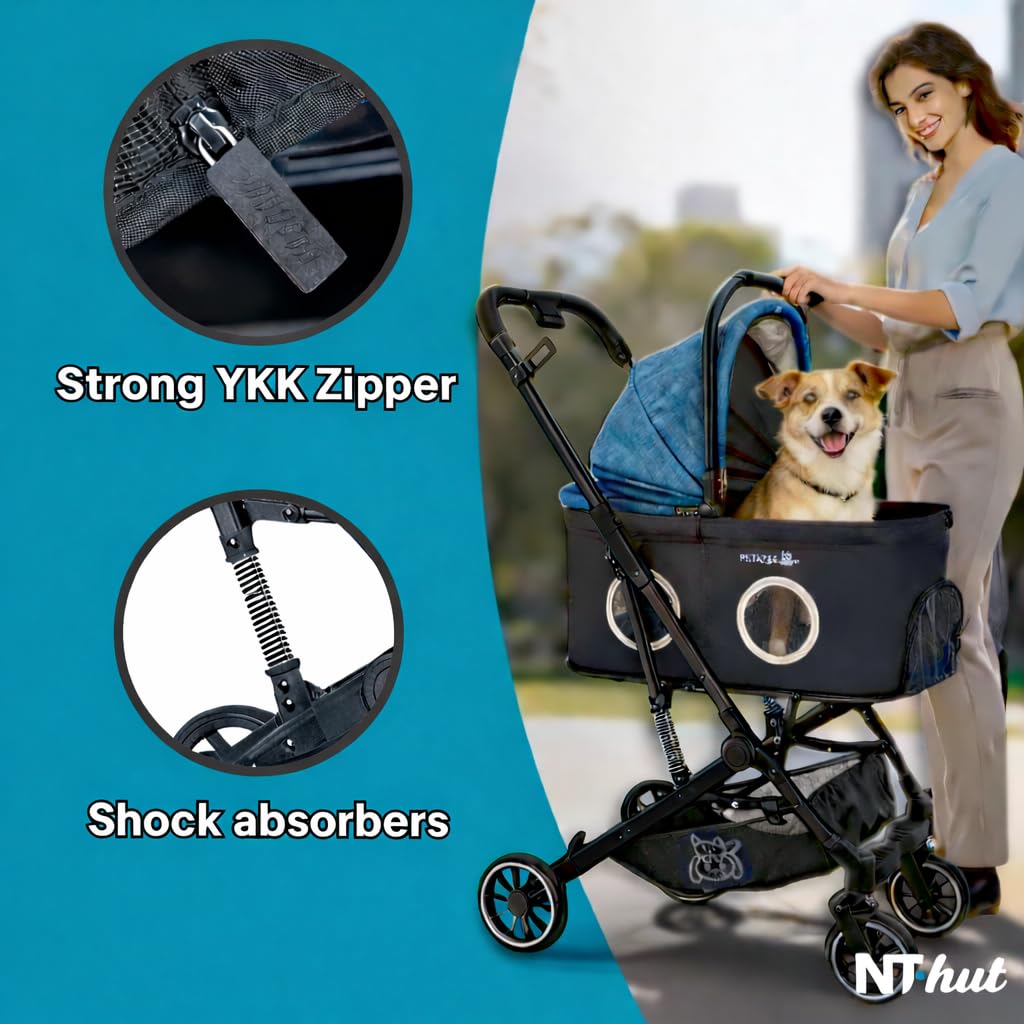 Lightweight gray 3-in-1 pet stroller with 360° mesh windows and detachable carrier for small dogs and cats — view 4