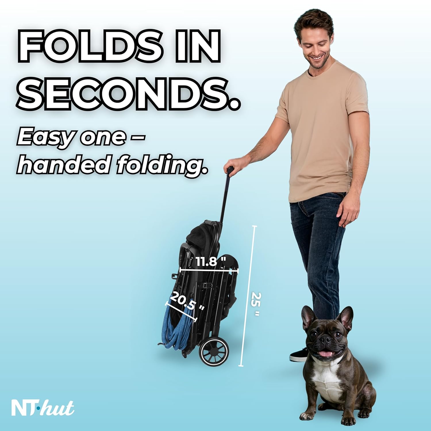 Lightweight gray 3-in-1 pet stroller with 360° mesh windows and detachable carrier for small dogs and cats — view 3