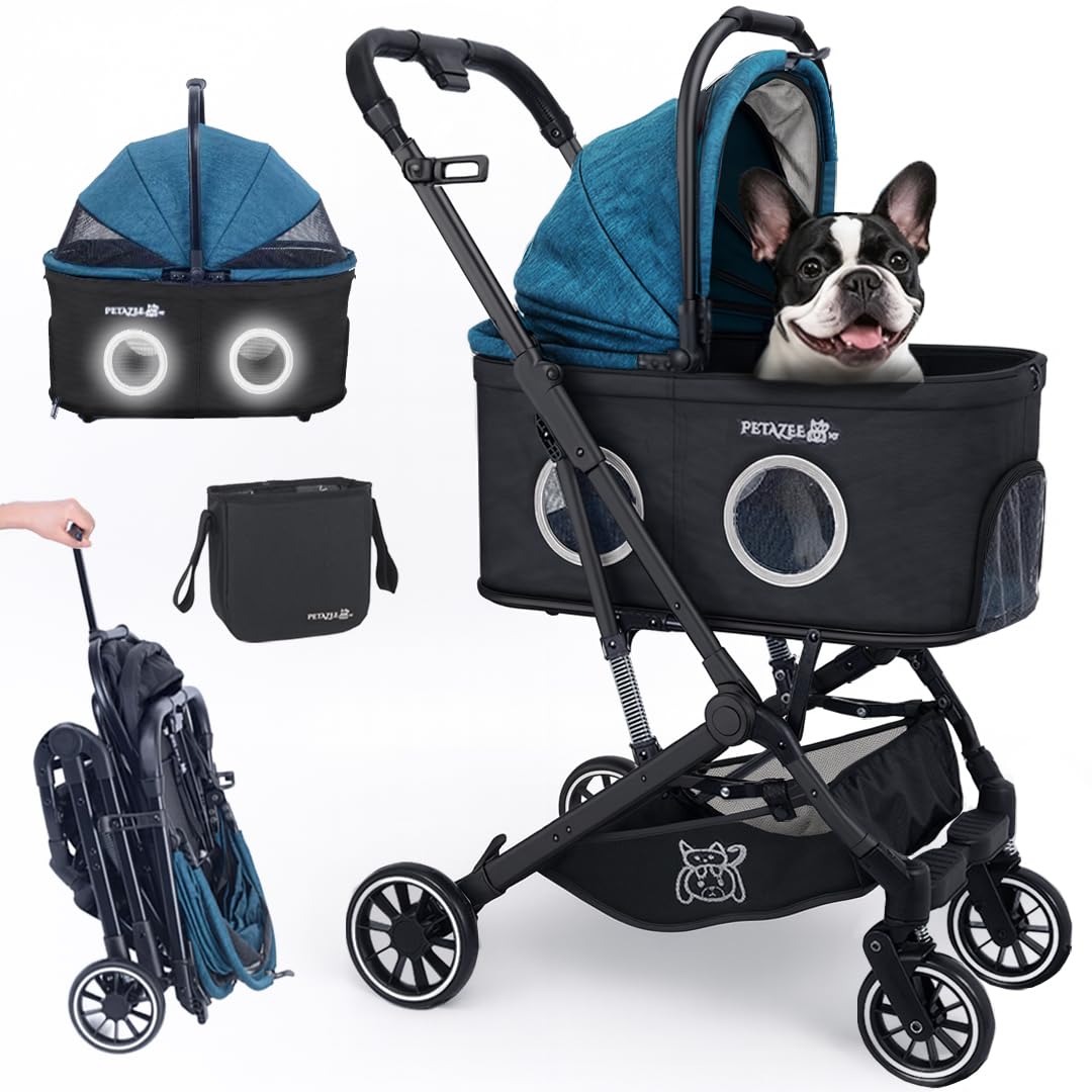 Lightweight gray 3-in-1 pet stroller with 360° mesh windows and detachable carrier for small dogs and cats — view 4