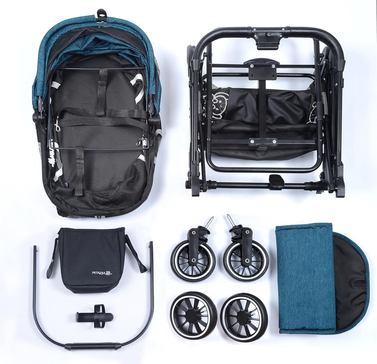 Lightweight gray 3-in-1 pet stroller with 360° mesh windows and detachable carrier for small dogs and cats — view 5
