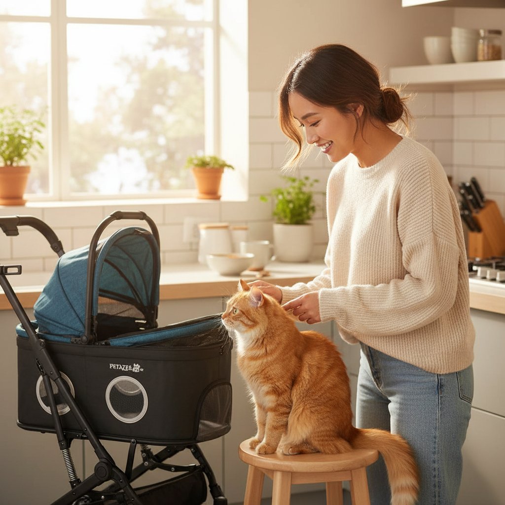 Lightweight gray 3-in-1 pet stroller with 360° mesh windows and detachable carrier for small dogs and cats — view 2