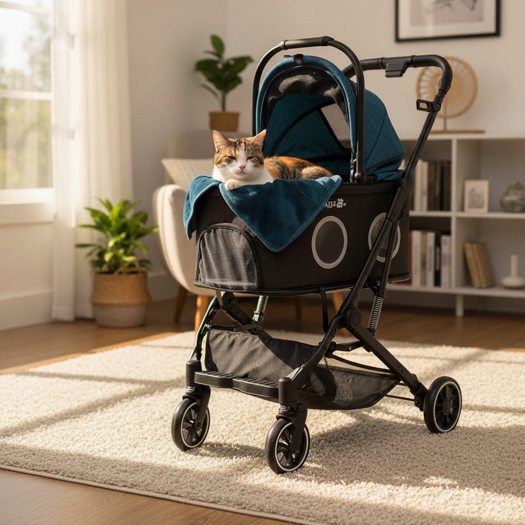 Lightweight gray 3-in-1 pet stroller with 360° mesh windows and detachable carrier for small dogs and cats — view 3a