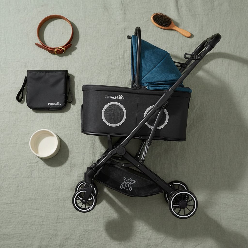 Lightweight gray 3-in-1 pet stroller with 360° mesh windows and detachable carrier for small dogs and cats — view 4