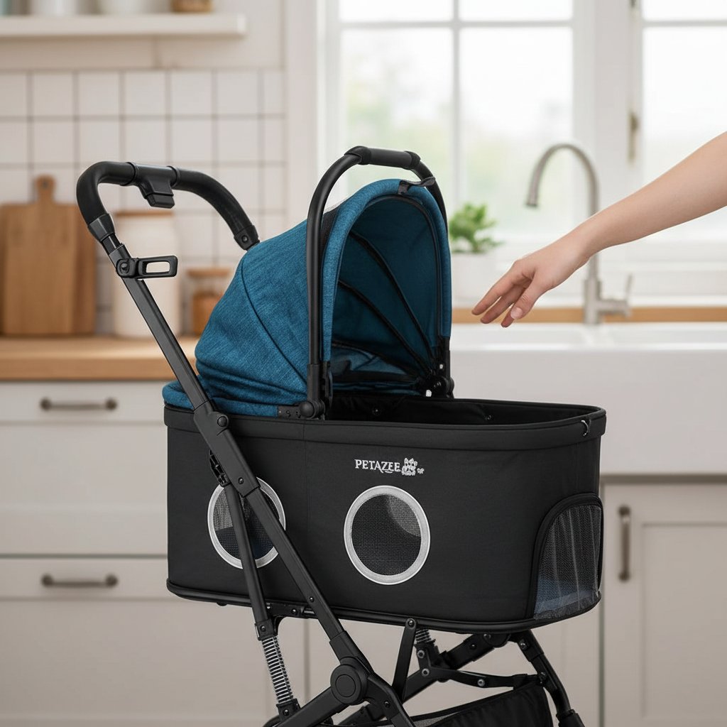 Lightweight gray 3-in-1 pet stroller with 360° mesh windows and detachable carrier for small dogs and cats — view 6