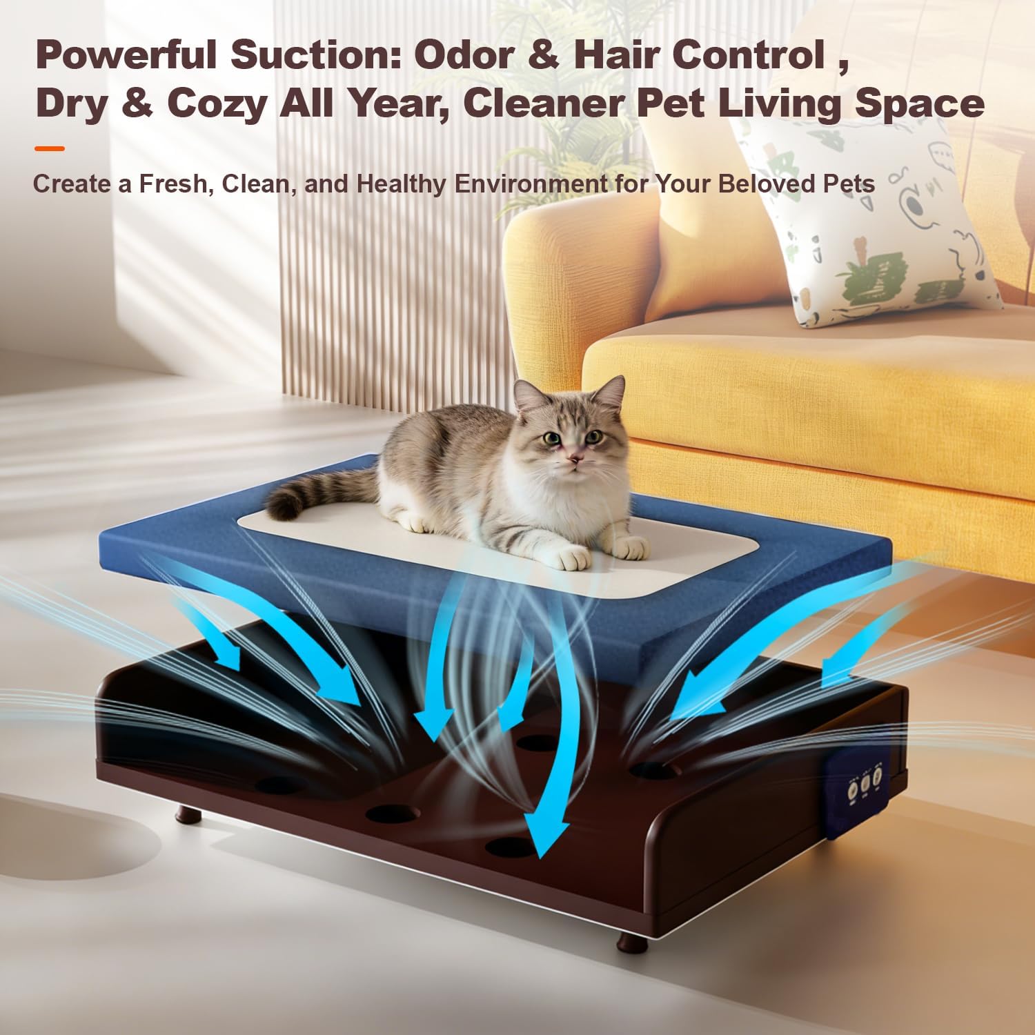 Smart orthopedic memory foam pet bed with mesh ventilation panels, touch control interface, and heating elements for small to medium dogs and cats โ view 3