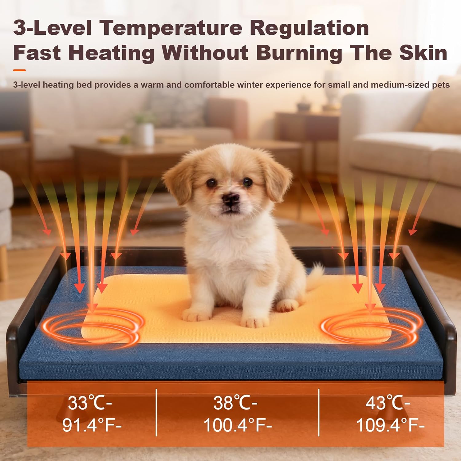 Smart orthopedic memory foam pet bed with mesh ventilation panels, touch control interface, and heating elements for small to medium dogs and cats โ view 2