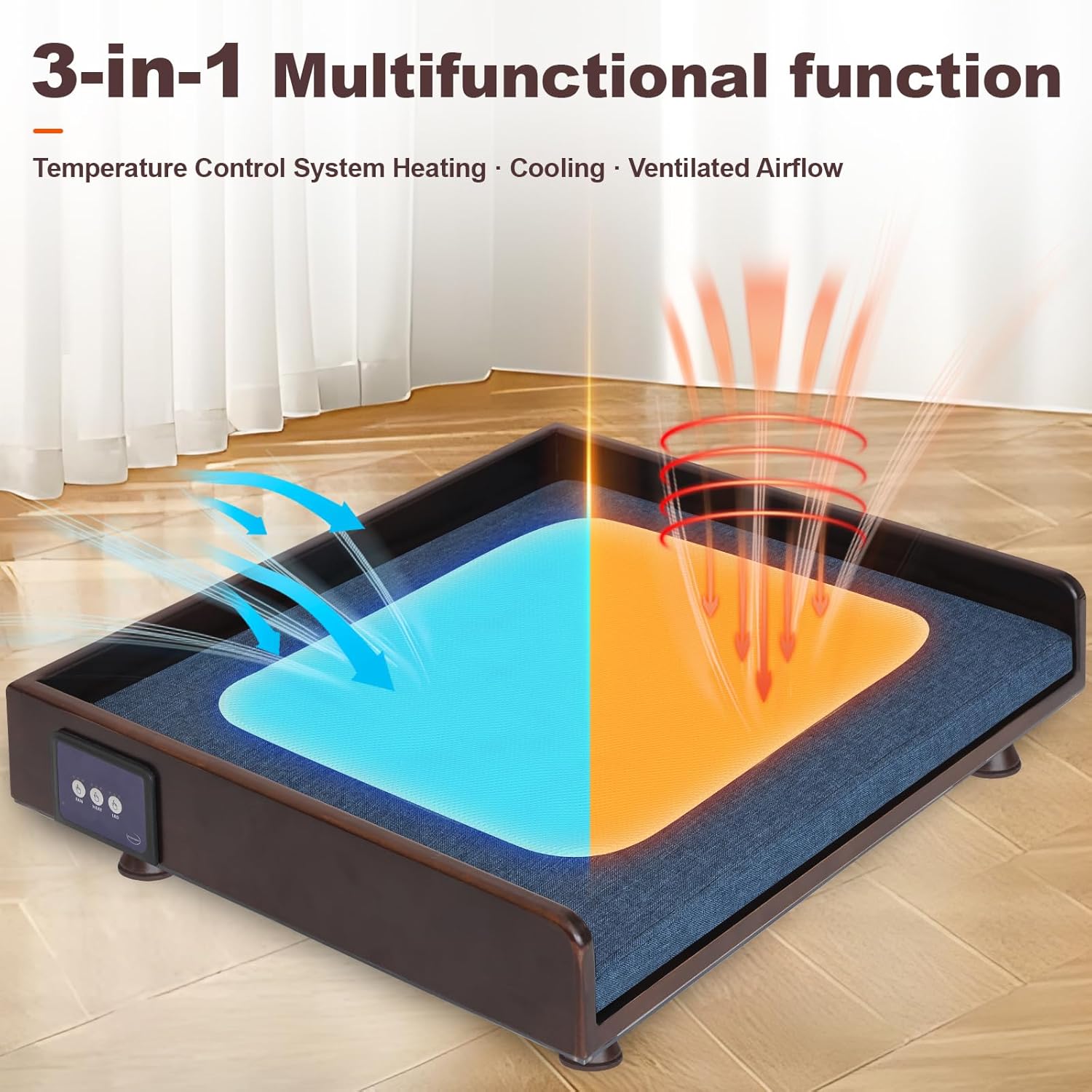 Smart orthopedic memory foam pet bed with mesh ventilation panels, touch control interface, and heating elements for small to medium dogs and cats โ view 3
