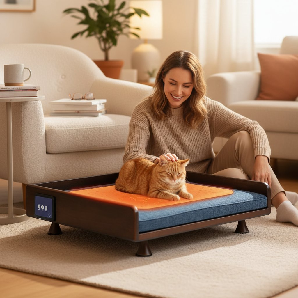 Smart orthopedic memory foam pet bed with mesh ventilation panels, touch control interface, and heating elements for small to medium dogs and cats — view 1