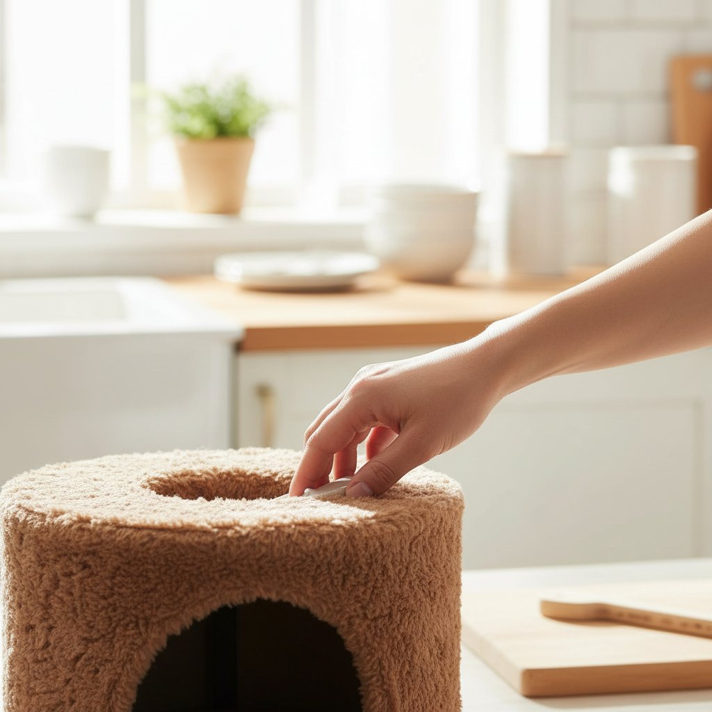 Brown modern cat tree with natural solid wood construction, 59 inches tall with multiple baskets and hammock for large indoor cats — view 6