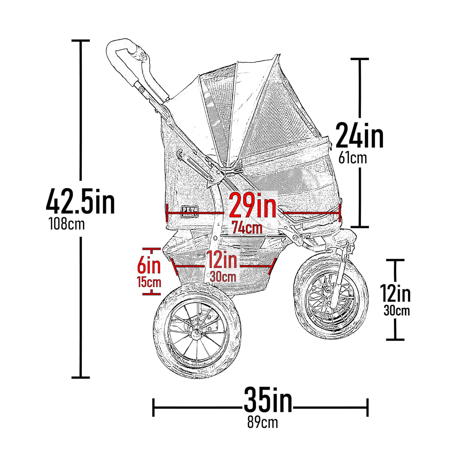 Salt-colored no-zip jogger pet stroller with airless tires and one-hand fold mechanism for dogs and cats โ view 7a