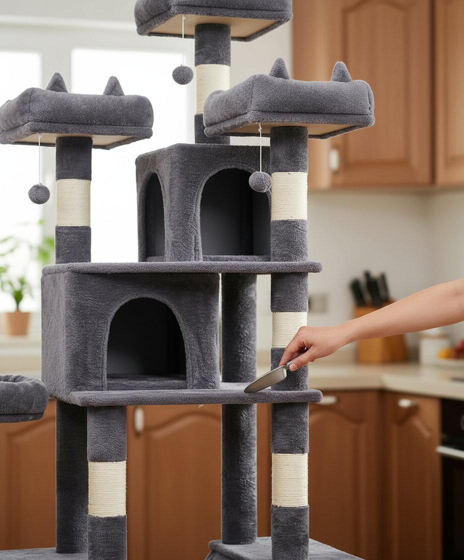Dark grey 71-inch cat tree tower with sisal rope scratching posts, plush hammock, and multiple levels for climbing and rest — view 6