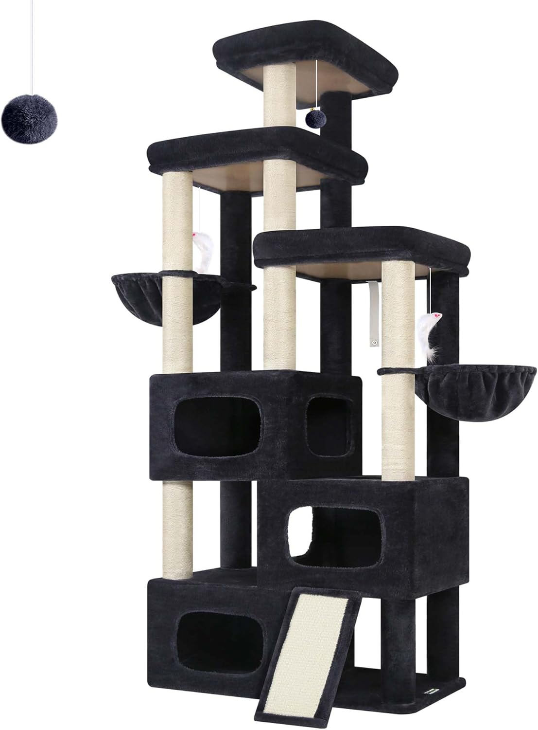 Dark grey 85-inch multi-level cat tree with sisal posts, condos and hammocks for large cats — view 4