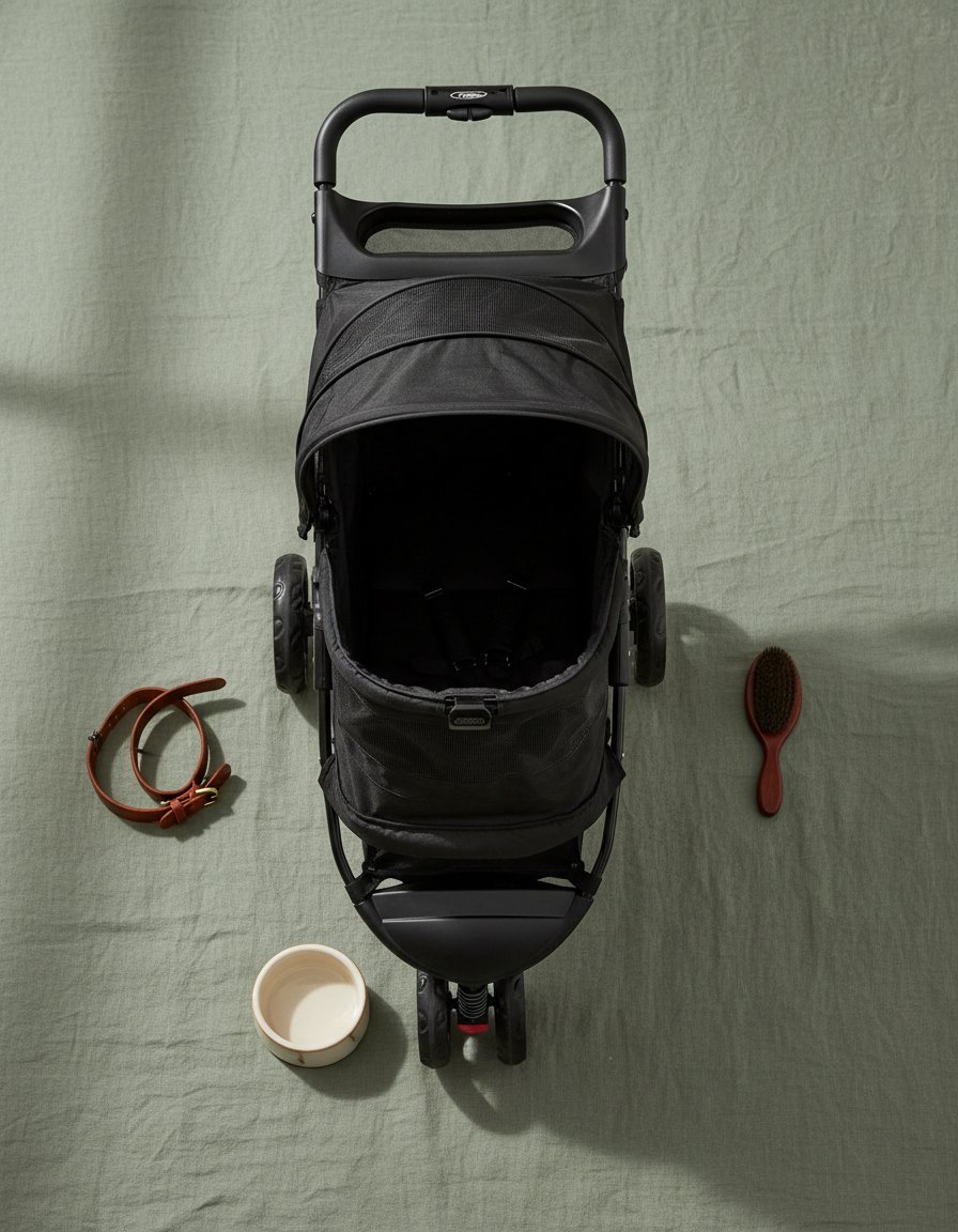 Charcoal black no-zip pet stroller with aluminum frame, zipperless entry door, and cup holder for cats and dogs โ view 4
