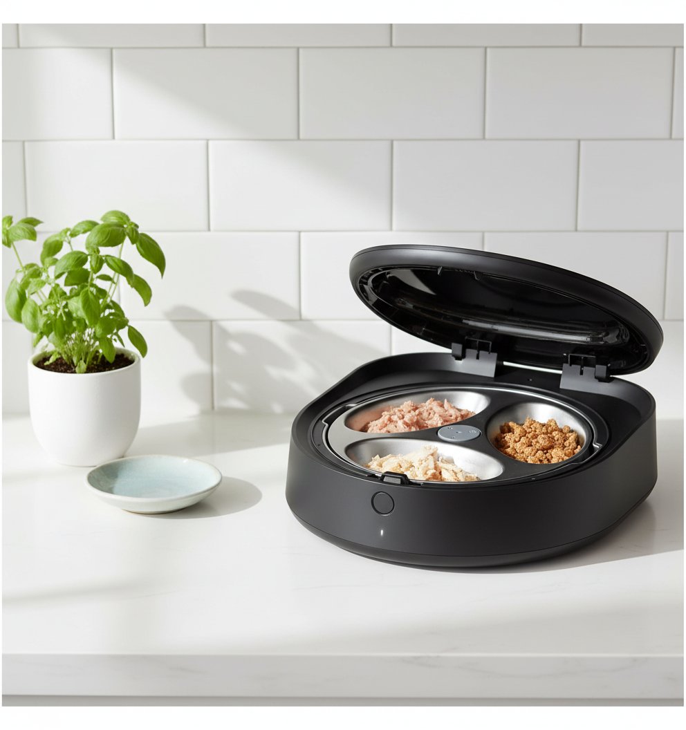 Stainless steel automatic wet food cat feeder with app control and semiconductor cooling system — view 5a