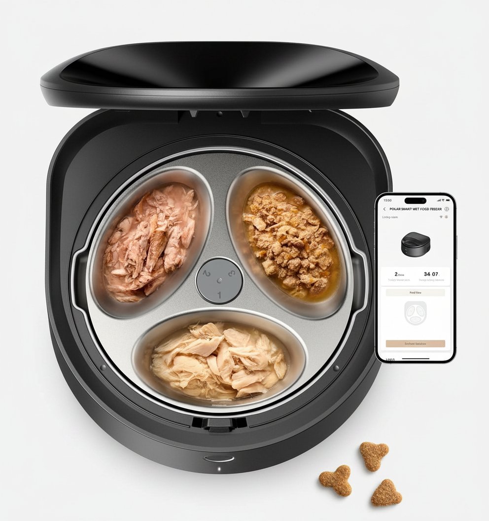 Stainless steel automatic wet food cat feeder with app control and semiconductor cooling system — view 5b