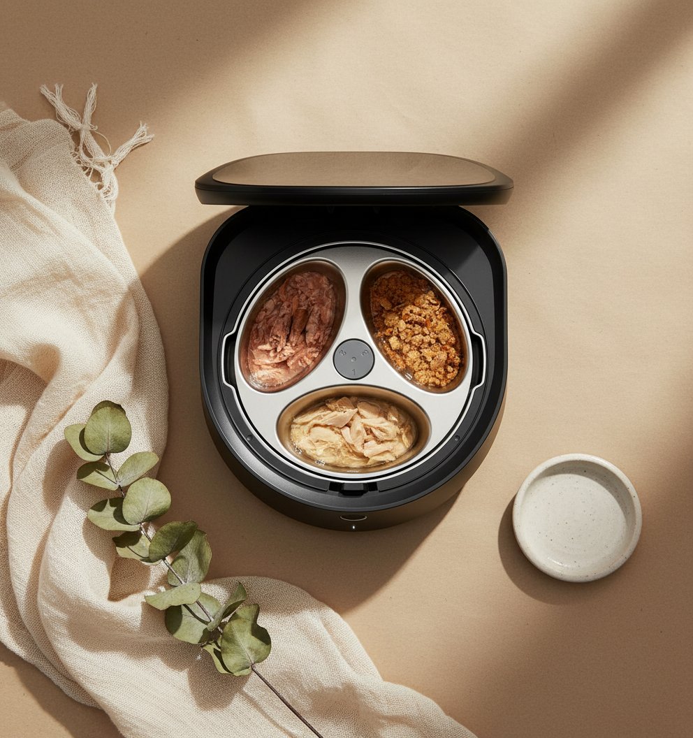 Stainless steel automatic wet food cat feeder with app control and semiconductor cooling system — view 7b