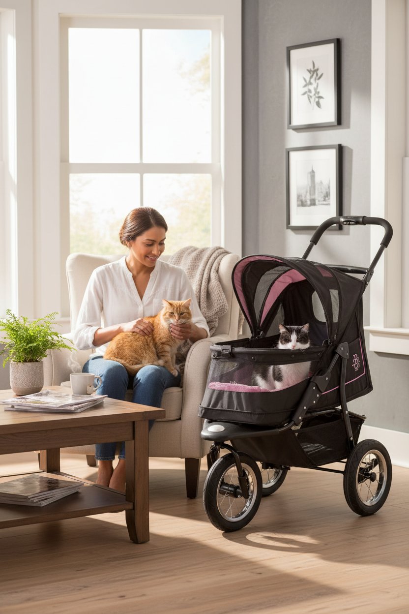 Orchid no-zip pet stroller for cats and dogs with gel-filled tires and mesh panels — view 1