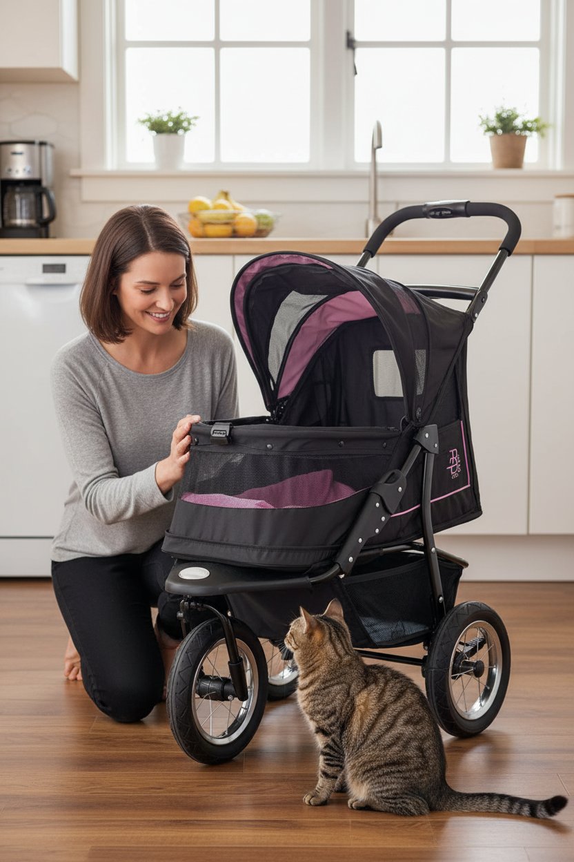 Orchid no-zip pet stroller for cats and dogs with gel-filled tires and mesh panels — view 2
