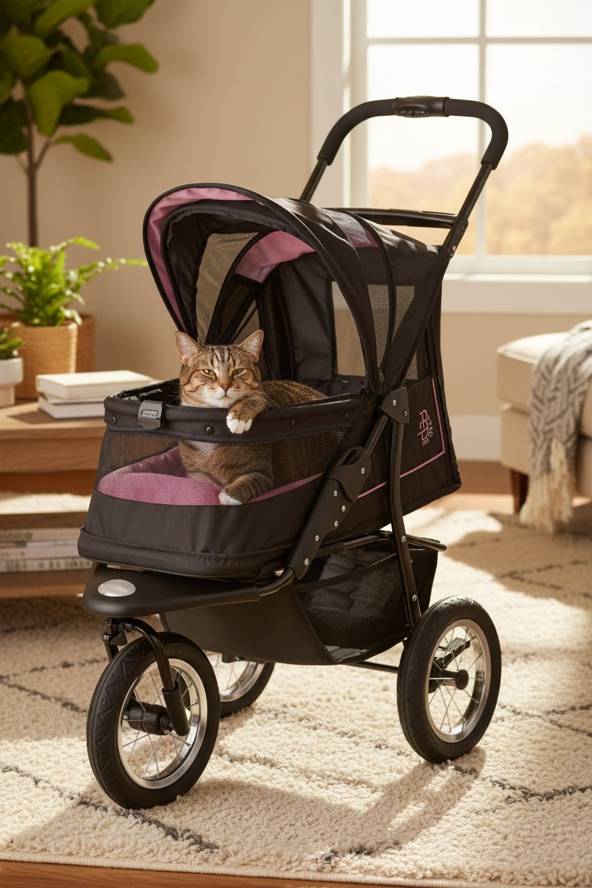Orchid no-zip pet stroller for cats and dogs with gel-filled tires and mesh panels — view 3a