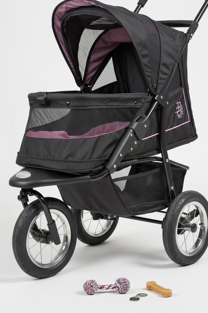 Orchid no-zip pet stroller for cats and dogs with gel-filled tires and mesh panels — view 5b