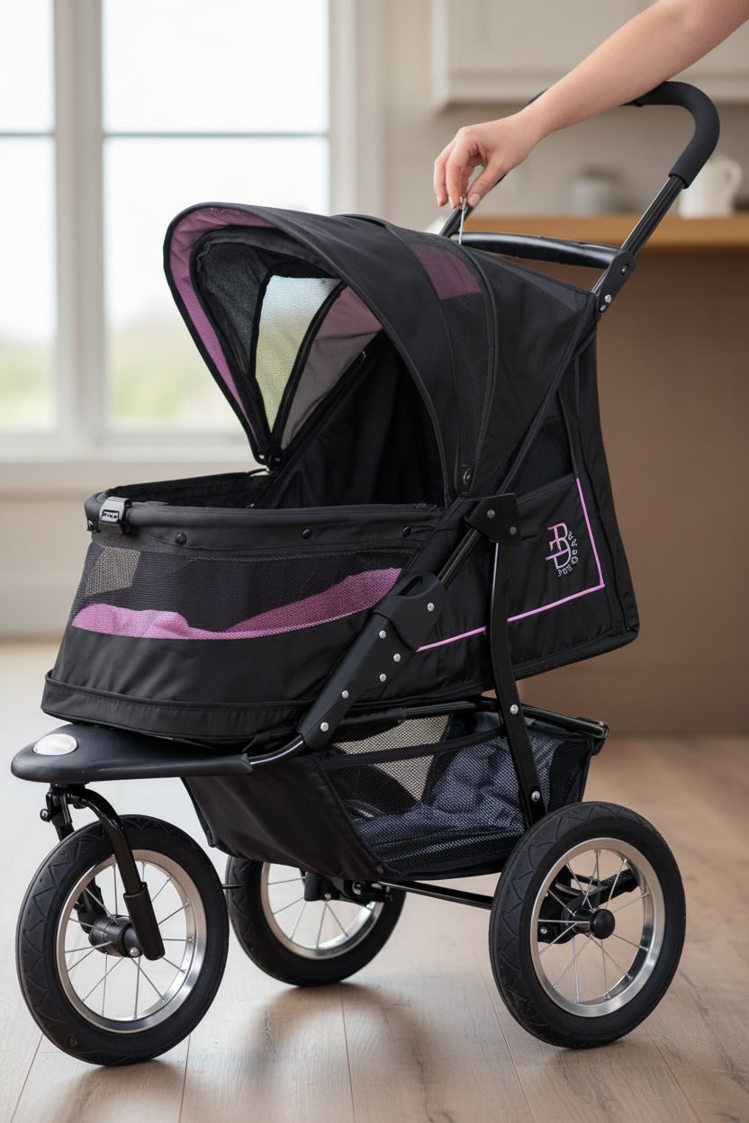 Orchid no-zip pet stroller for cats and dogs with gel-filled tires and mesh panels — view 6