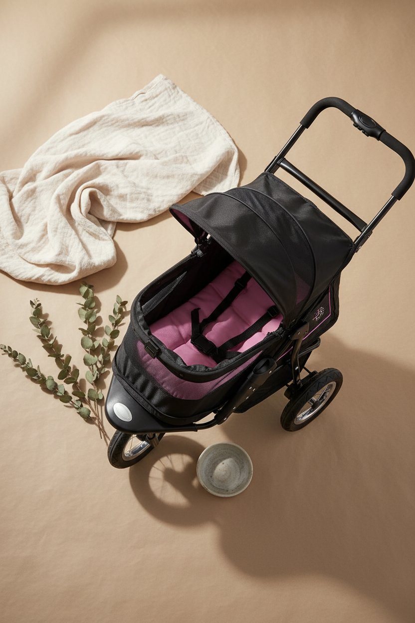 Orchid no-zip pet stroller for cats and dogs with gel-filled tires and mesh panels — view 7b